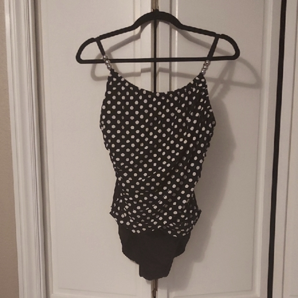 Magic Suit Swimsuit Black And White Polka Dot Size 10